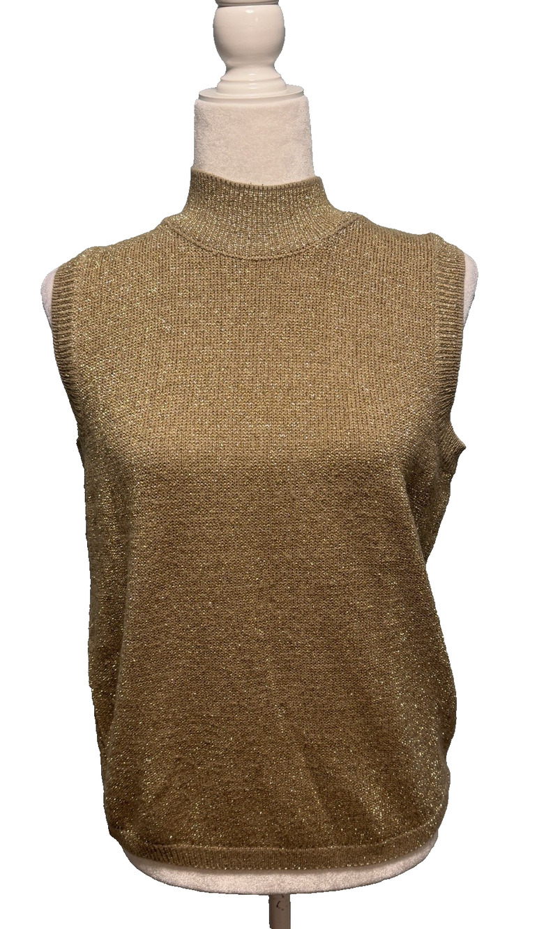 Studio C Womens Medium Top‎ Mock Neck Staple Metallic Going Out Party Feminine